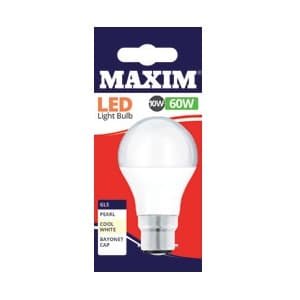 Maxim10W=60W LED Light Bulb BC CW