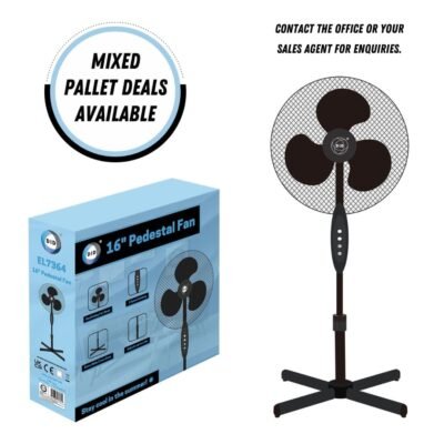 DID Pedestal Fan 16″ Cross Base Black