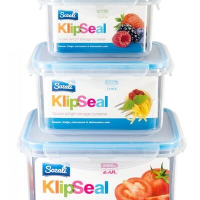 Sozali 3pk KlipSeal Container Set 2.0 1.2 0.7Ltrs