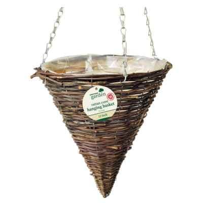 KF Dark Rattan Cone Hanging Basket 12inch